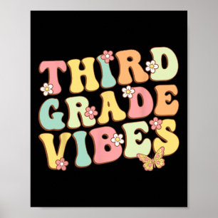 Grade Vibes Hello Team 3rd Grade Teacher Kids Retr Poster