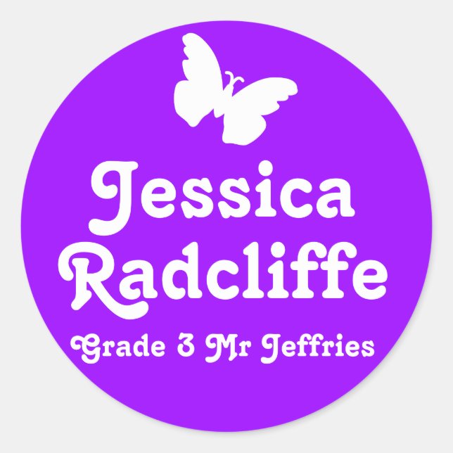Grader school education name butterfly id sticker (Front)