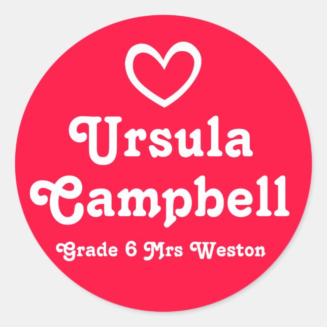 Grader school education name heart red id stickers (Front)