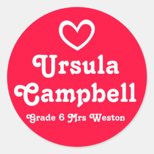 Grader school education name heart red id stickers