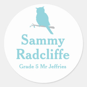 Grader school education name owl id sticker