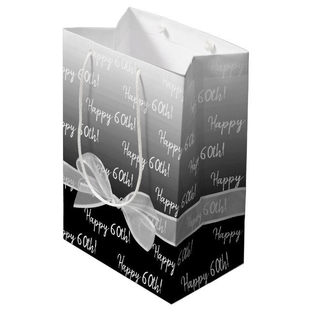 Gradient 60th Birthday With White Bow Medium Gift Bag (Back Angled)