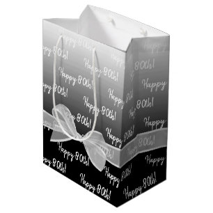 Gradient 80th Birthday With White Bow Medium Gift Bag
