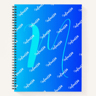 Gradient Aqua & Blue Colour - Name Monogrammed Notebook