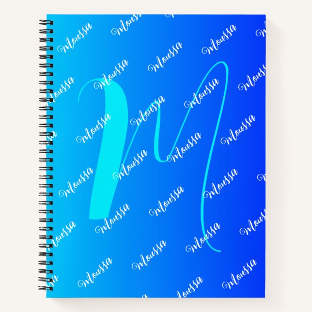 Gradient Aqua & Blue Colour - Name Monogrammed Notebook (Front)