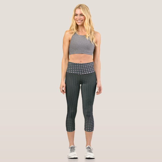 Gradient Black and Blue Geometric design Capri Leggings (Front)