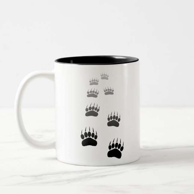 Gradient Black Bear Paw Print Two-Tone Coffee Mug (Left)
