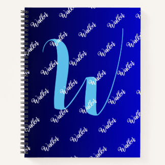 Gradient Black Blue Colour - Initial Name Monogram Notebook