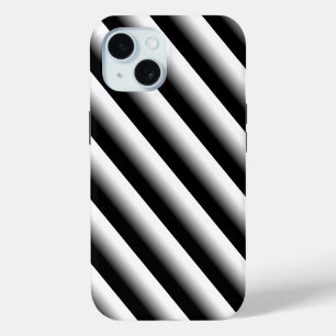 Gradient Black Grey and White Stripes iPhone 15 Case