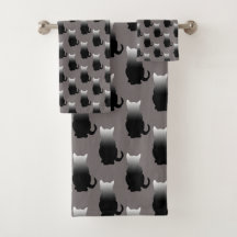 GRADIENT BLACK & WHITE CAT MOTIF IN CHARCOAL GRAY