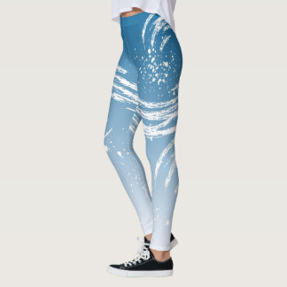 Gradient Blue Brush Stroke and Veins Effect Leggings