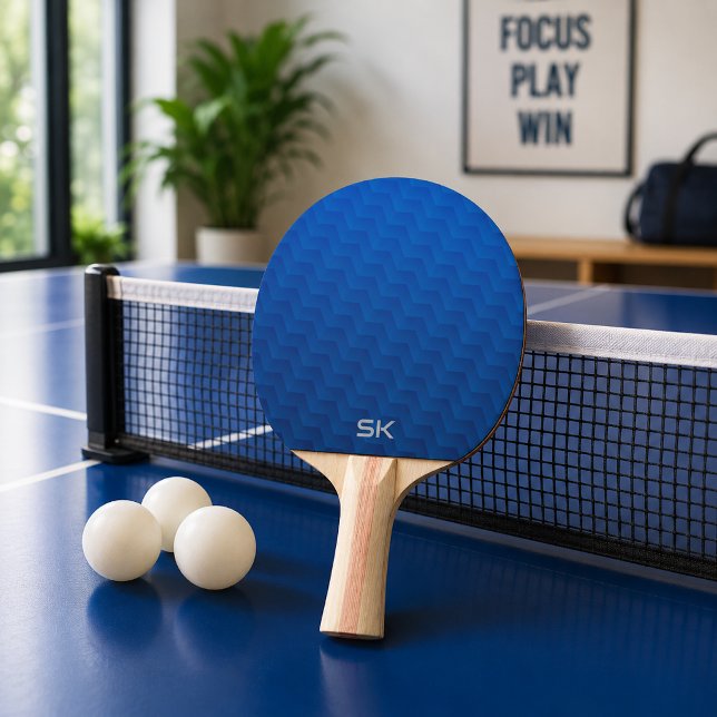 Gradient Blue Chevron Monogram Ping Pong Paddle (Creator Uploaded)