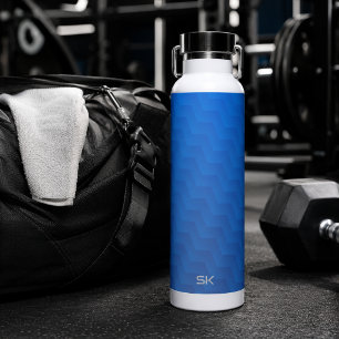 Gradient Blue Chevron Monogram Water Bottle