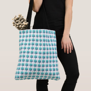 Gradient Blue Green, Navy Snowflakes Tote Bag