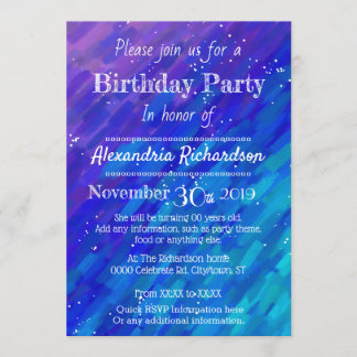 Gradient blue purple modern birthday party invitation