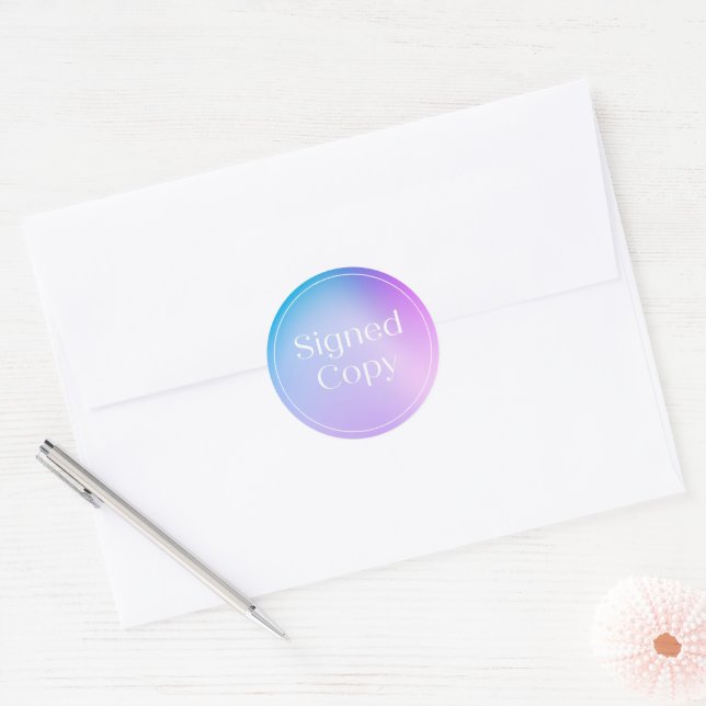 Gradient Blue | Simple Signed Copy Novel Book Classic Round Sticker (Envelope)