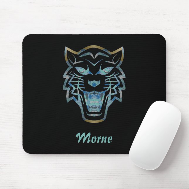 Gradient blue tiger silhouette monogram mouse mat (With Mouse)