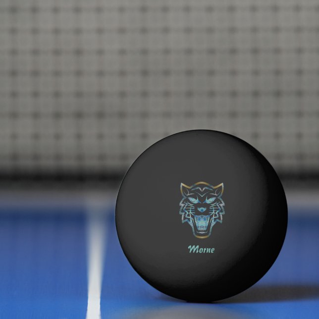 Gradient blue tiger silhouette monogram ping pong ball (Net)