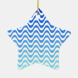 Gradient Blue Waves Ceramic Tree Decoration