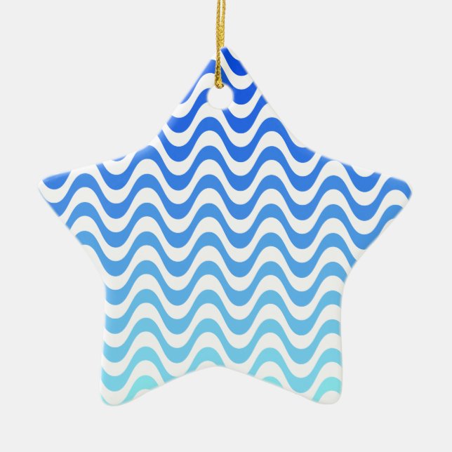 Gradient Blue Waves Ceramic Tree Decoration (Front)