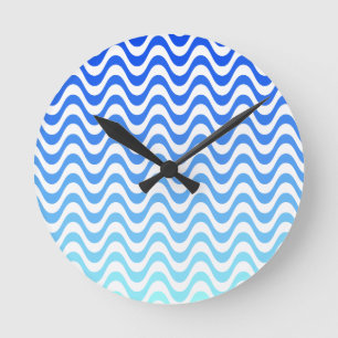 Gradient Blue Waves Round Clock