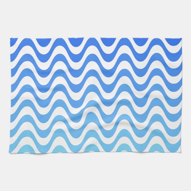 Gradient Blue Waves Tea Towel (Horizontal)