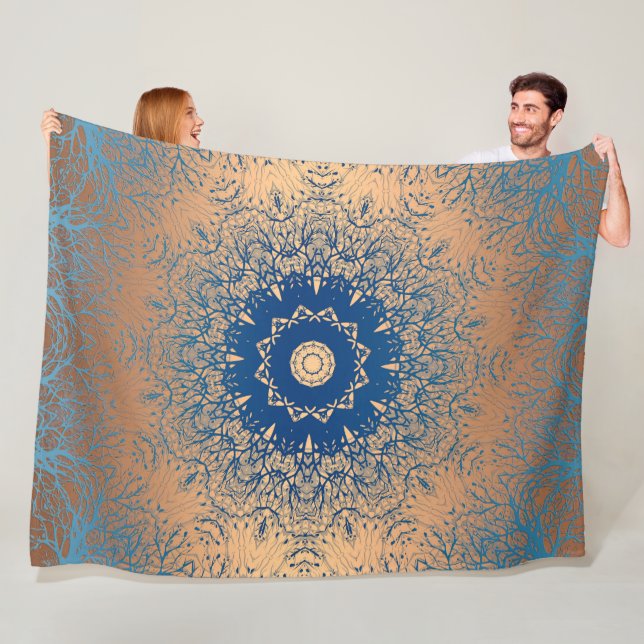 Gradient brown bronze silk arabic ornamental decor fleece blanket (In Situ)