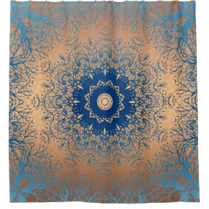 Gradient brown bronze silk arabic ornamental decor shower curtain