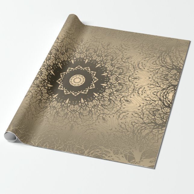 Gradient brown bronze silk arabic ornamental decor wrapping paper (Unrolled)