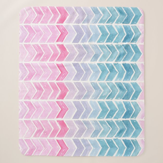 Gradient Chevron: Watercolor Herringbone Pattern. Sherpa Blanket (Front)