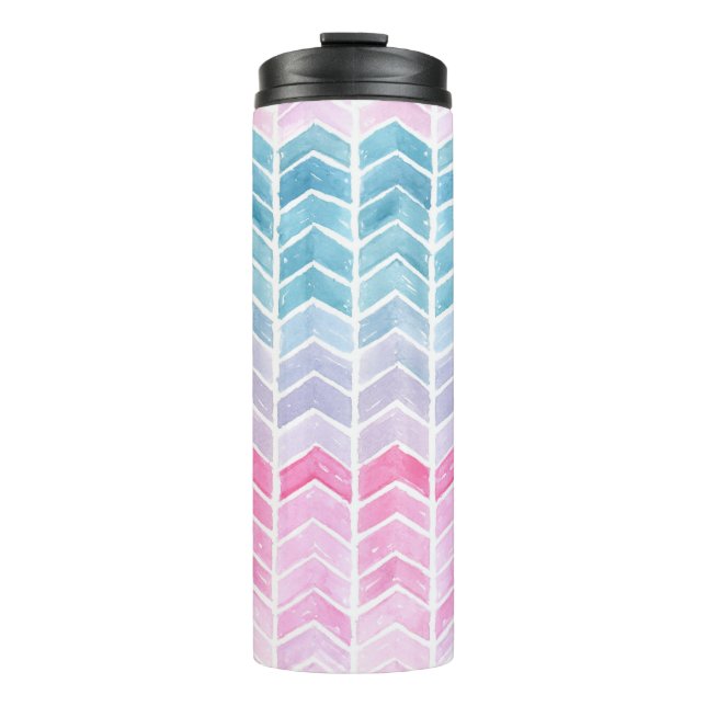 Gradient Chevron: Watercolor Herringbone Pattern. Thermal Tumbler (Front)
