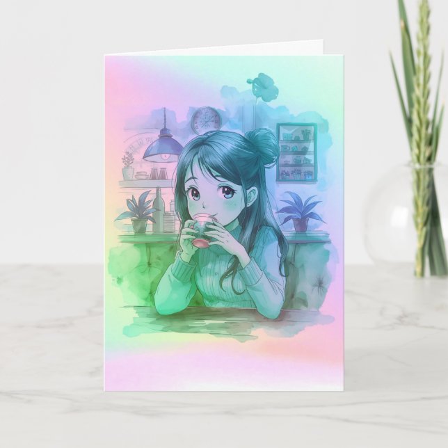 Gradient Coffee Lover Folded Greeting Card (Front)