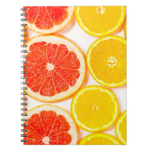 Gradient colour citrus slices on white backgrounda notebook