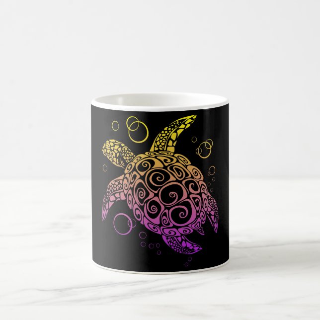Gradient Colour Sea Turtle Drawing, Sea Turtle Coffee Mug (Center)