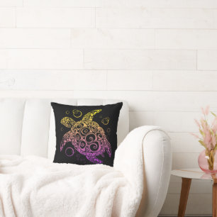 Gradient Colour Sea Turtle Drawing, Sea Turtle Cushion