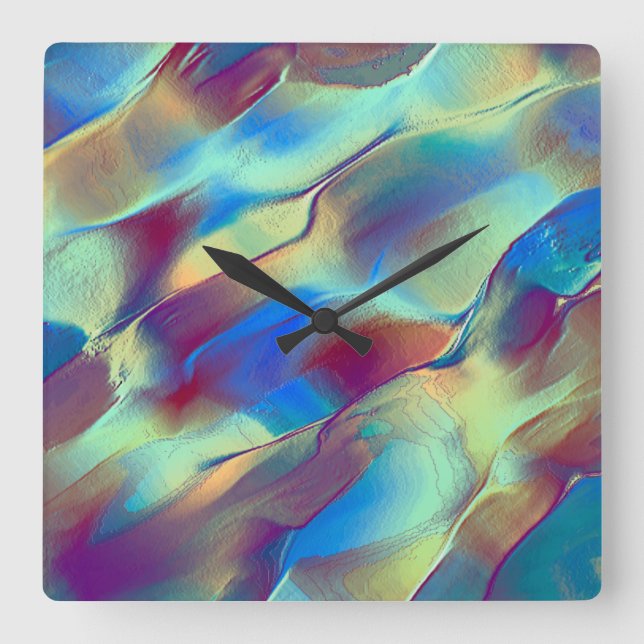 Gradient coloured rocky dune with soft bright square wall clock (Front)