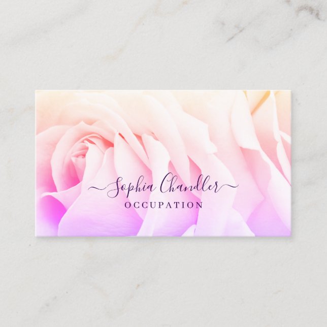 Gradient Coloured Rose, Deep Purple Text, Classy Business Card (Front)