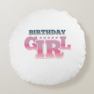Gradient colourful pink birthday girl round cushion