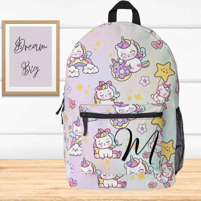 Gradient Custom Monogram Topography Cute Unicorns Printed Backpack (Creator Uploaded)