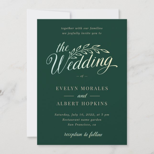 Gradient Emerald Green Vintage Rustic Wedding  Invitation (Front)