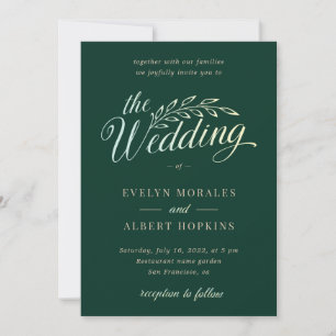 Gradient Emerald Green Vintage Rustic Wedding  Invitation