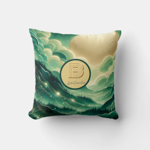 Gradient Emerald Kelly Green Glitter Monogrammed Cushion