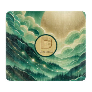 Gradient Emerald Kelly Green Glitter Monogrammed Cutting Board