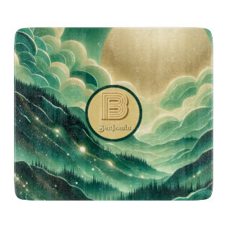 Gradient Emerald Kelly Green Glitter Monogrammed Cutting Board