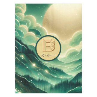 Gradient Emerald Kelly Green Glitter Monogrammed Tablecloth