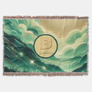 Gradient Emerald Kelly Green Glitter Monogrammed Throw Blanket