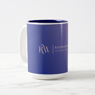 Gradient Faux Rose Gold and Navy Blue Monogrammed Two-Tone Coffee Mug
