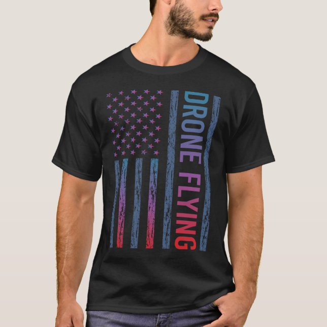 Gradient Flag Drone Flying Drones T-Shirt (Front)