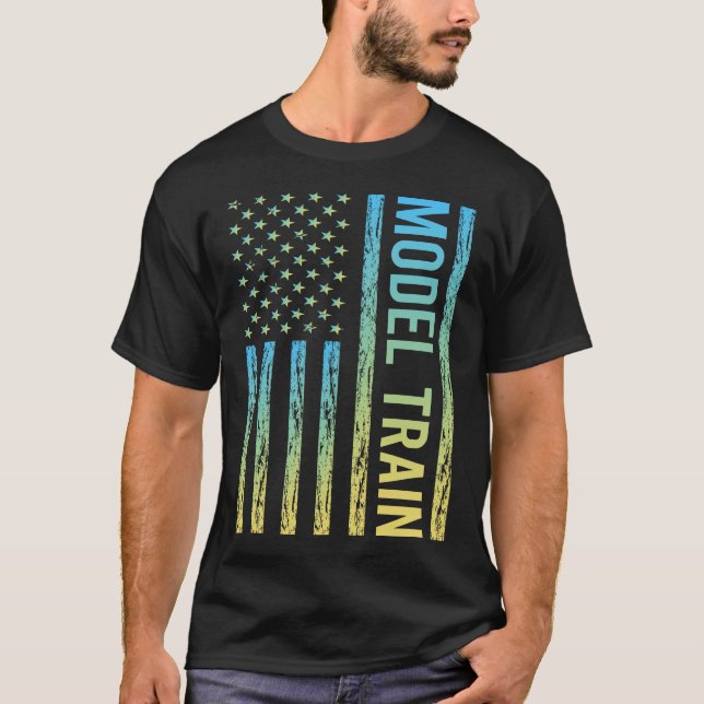 Gradient Flag Model Train Trains Railroad Railway T-Shirt (Front)