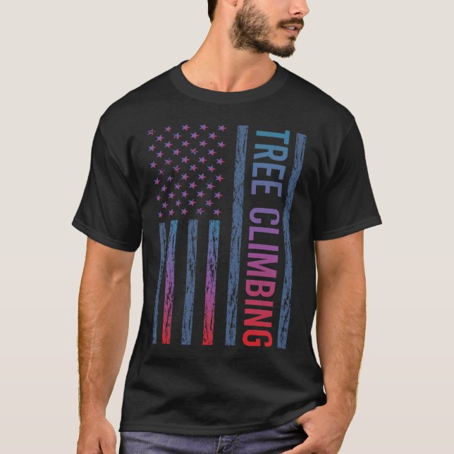 Gradient Flag Tree Climbing Climber T-Shirt (Front)